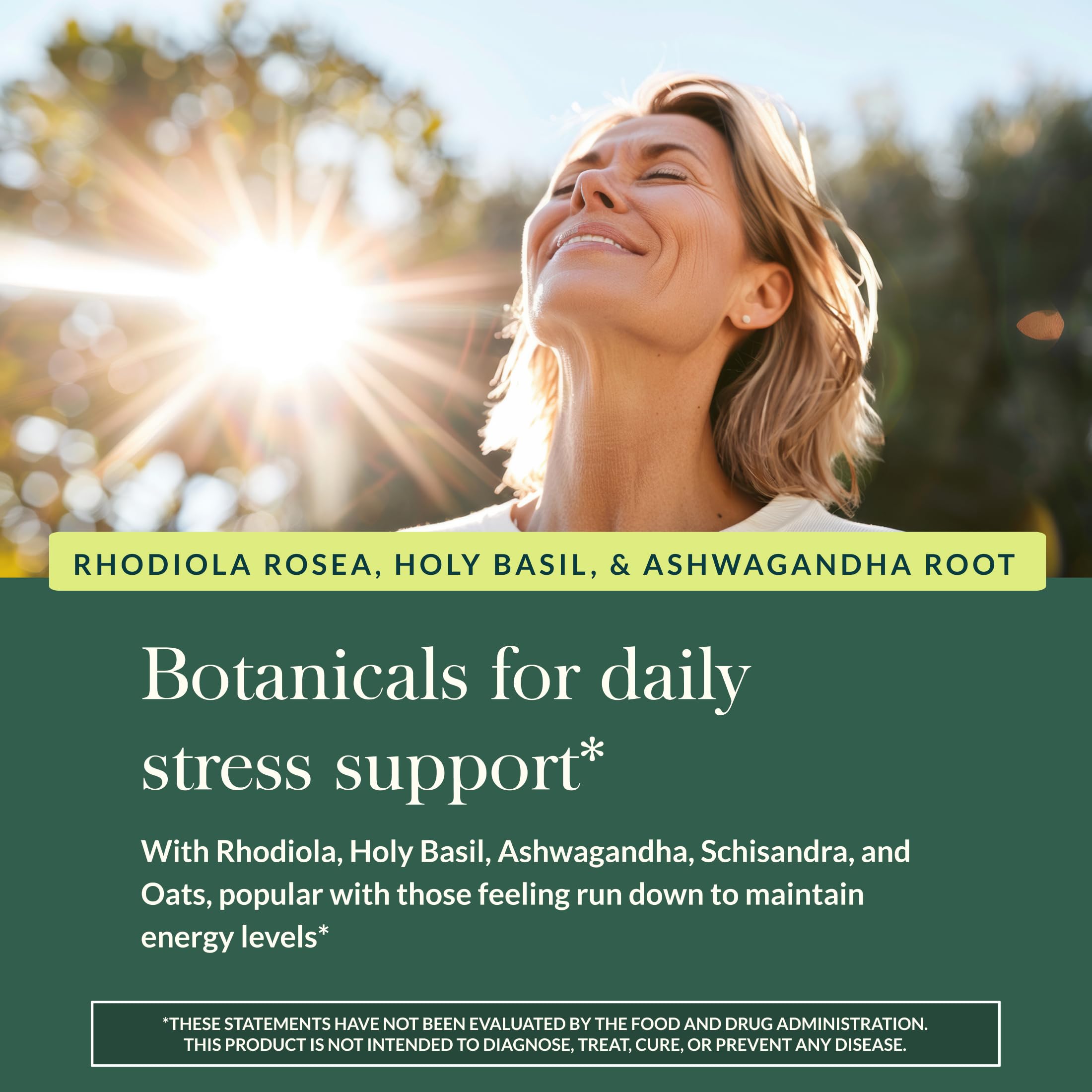 Gaia Herbs Ashwagandha en detalle indicando soporte adaptógeno natural