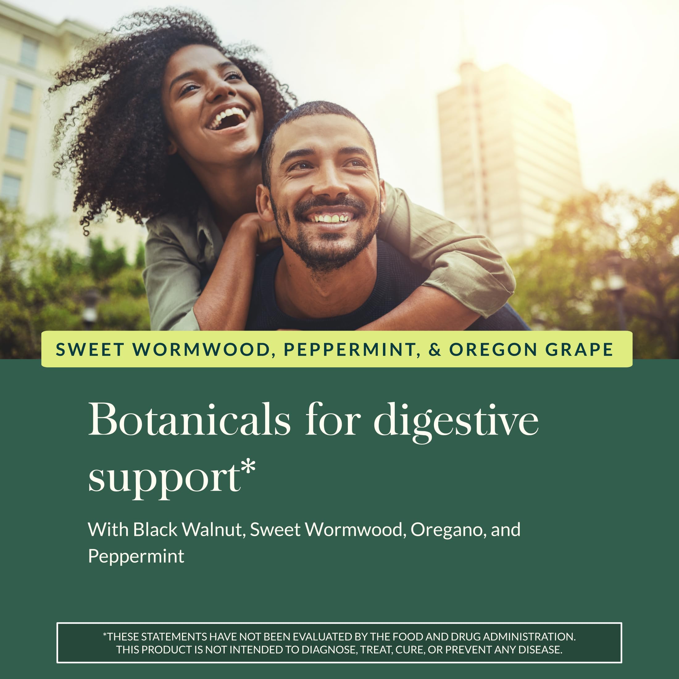 Gaia Herbs nogal negro en cáscara resaltando origen botánico