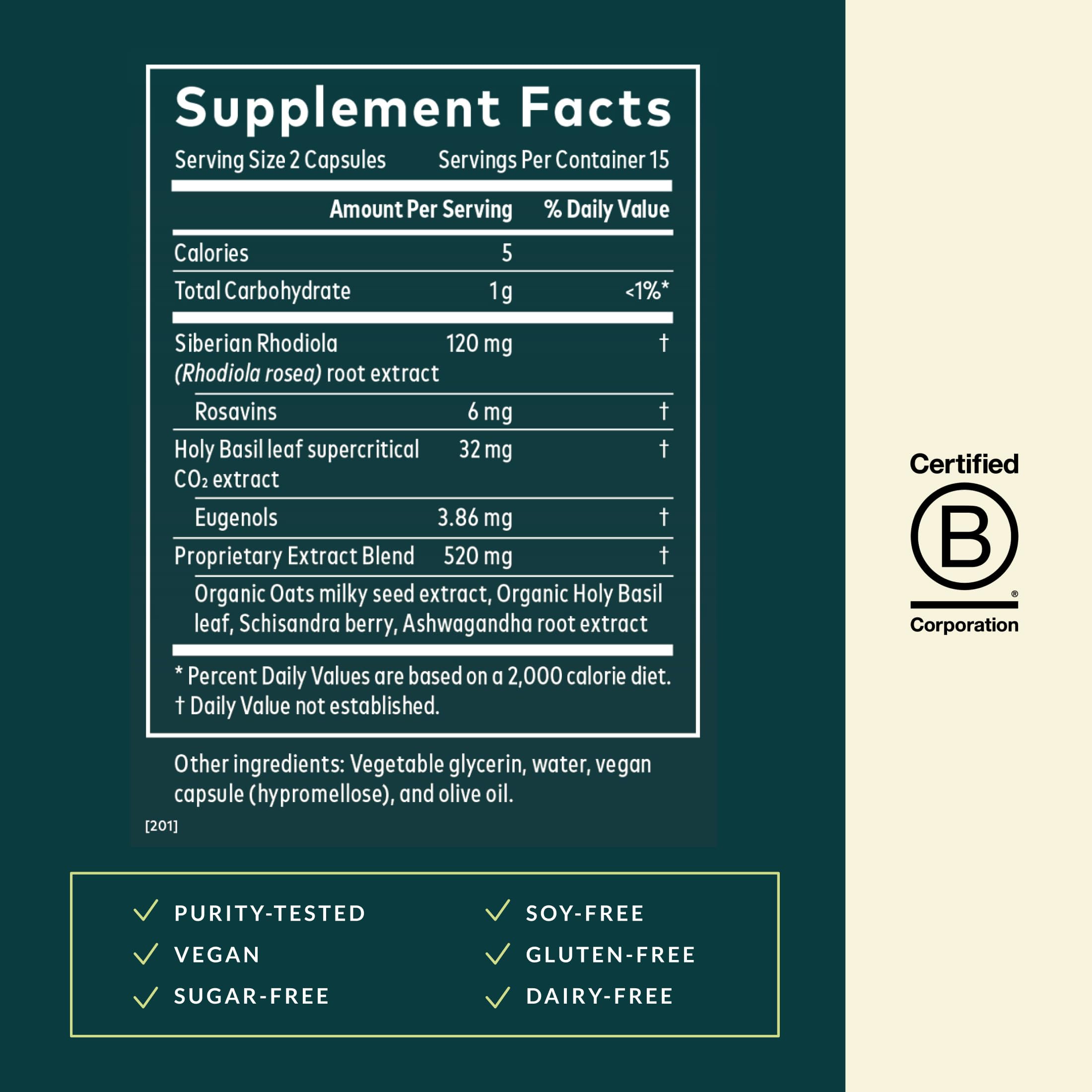 Gaia Herbs Rhodiola en su forma botánica con beneficio de energía equilibrada