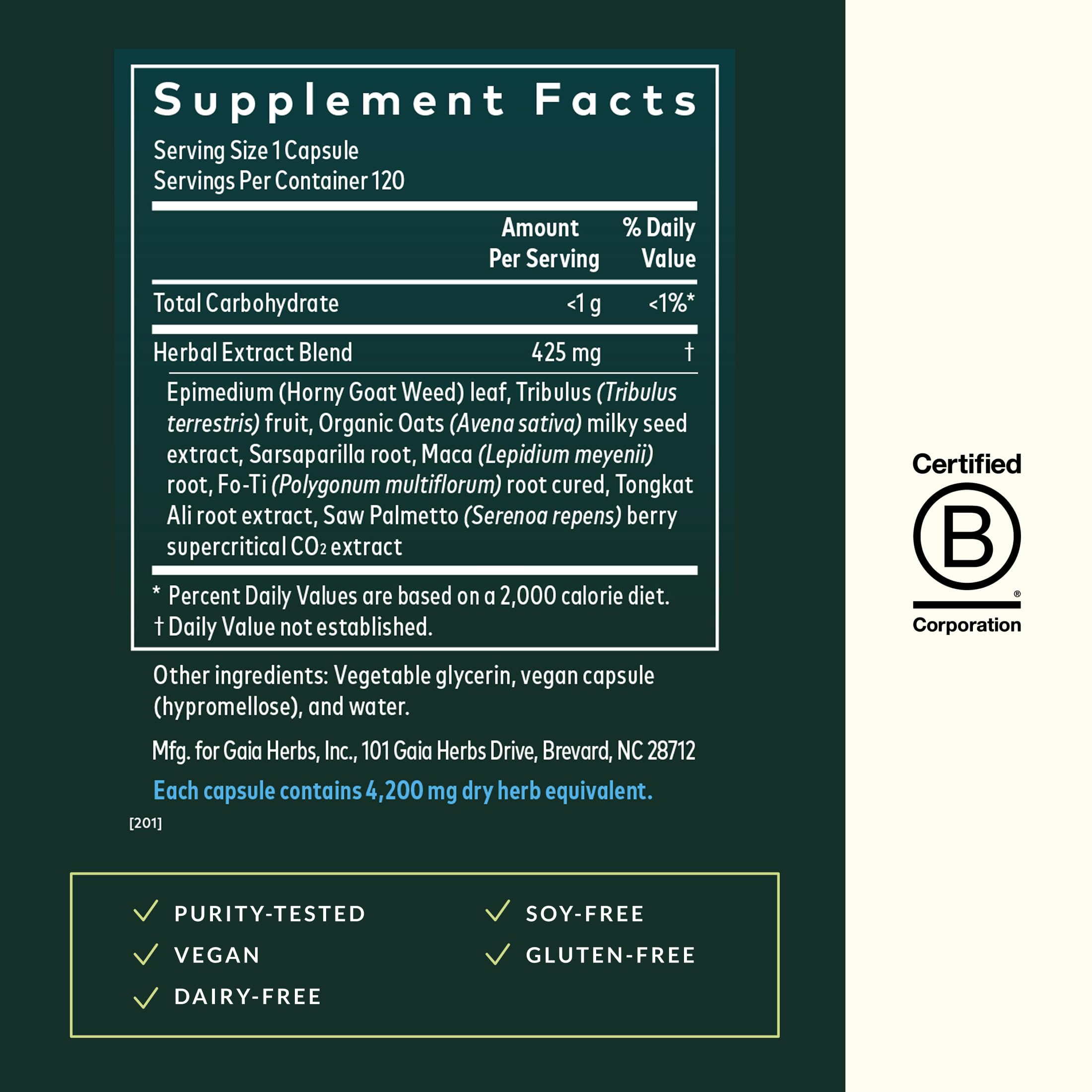 Gaia Herbs mezcla de plantas: saw palmetto, horny goat weed y avena
