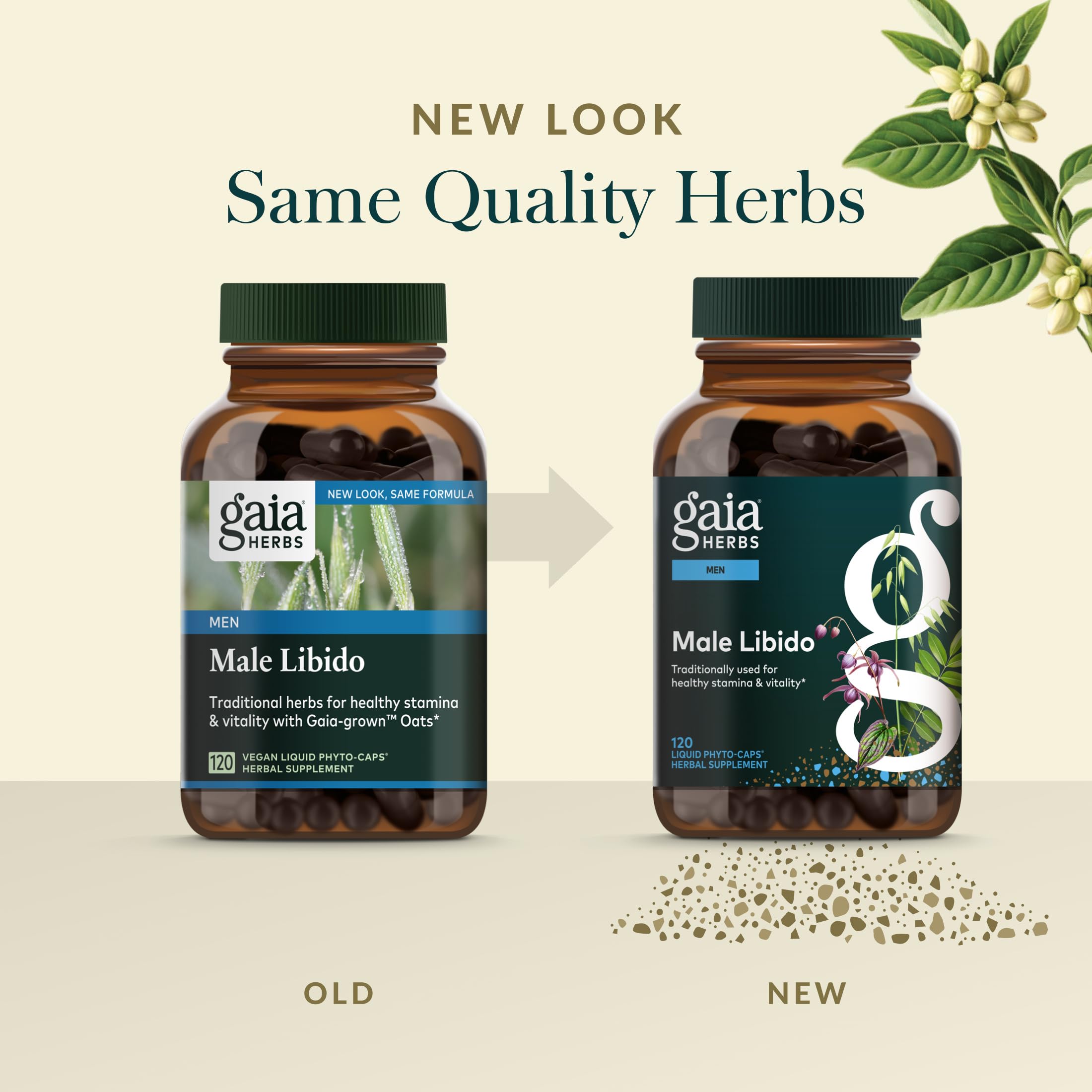 Gaia Herbs cápsula junto a un vaso de agua representando rutina diaria