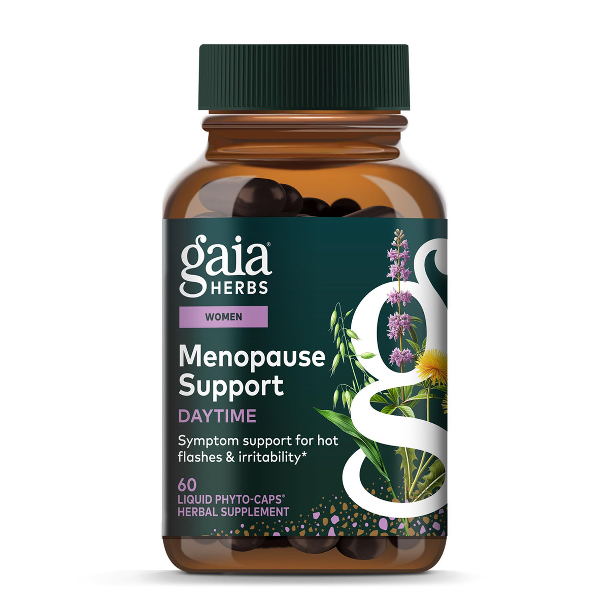 Gaia Herbs frente del envase muestra fórmula diurna y beneficio de bienestar