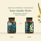 Gaia Herbs cápsula junto a mano para comparar tamaño y facilidad