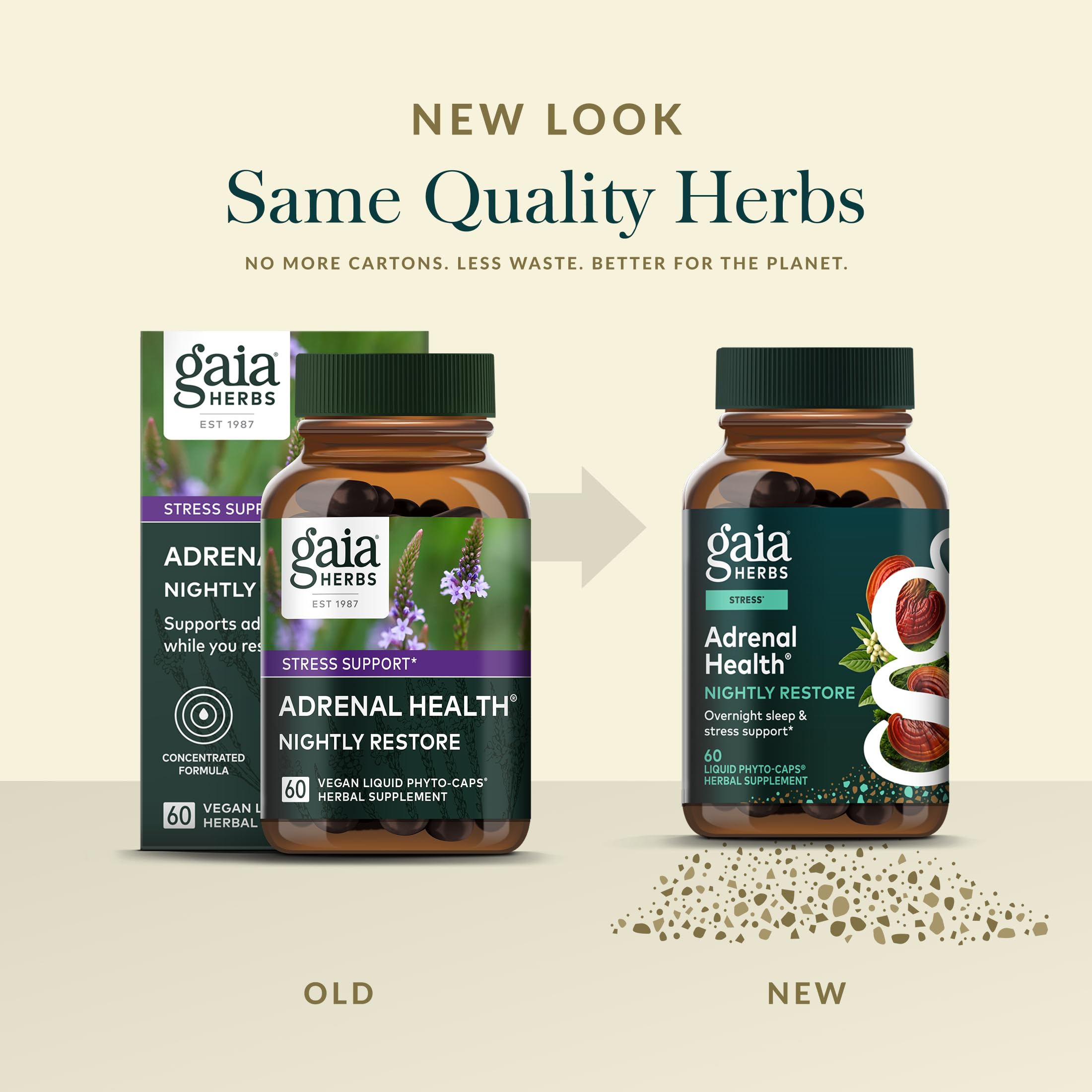 Gaia Herbs caja abierta con frasco y folleto que comunica trazabilidad y calidad