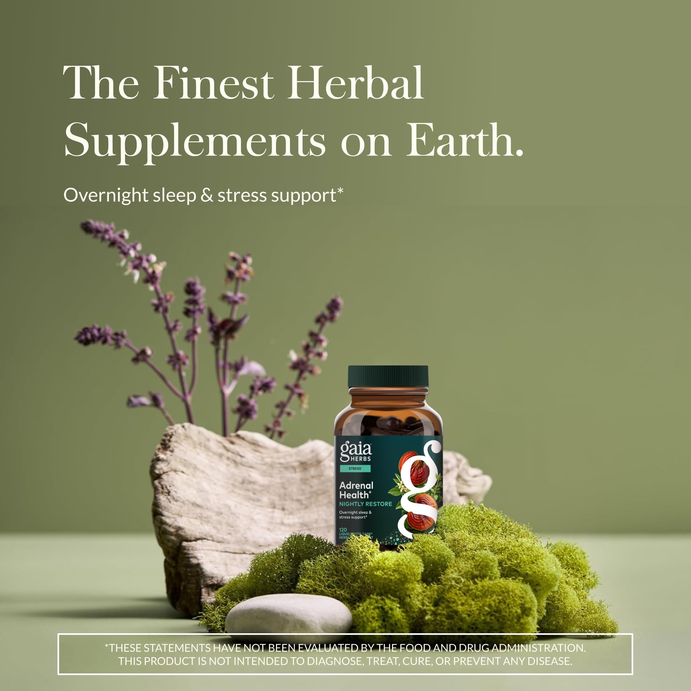 Gaia Herbs cápsula líquida en primer plano que ilustra formato vegano y concentración