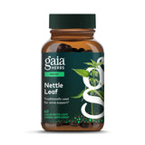 Gaia Herbs frasco frontal mostrando cápsulas líquidas y beneficios de calidad