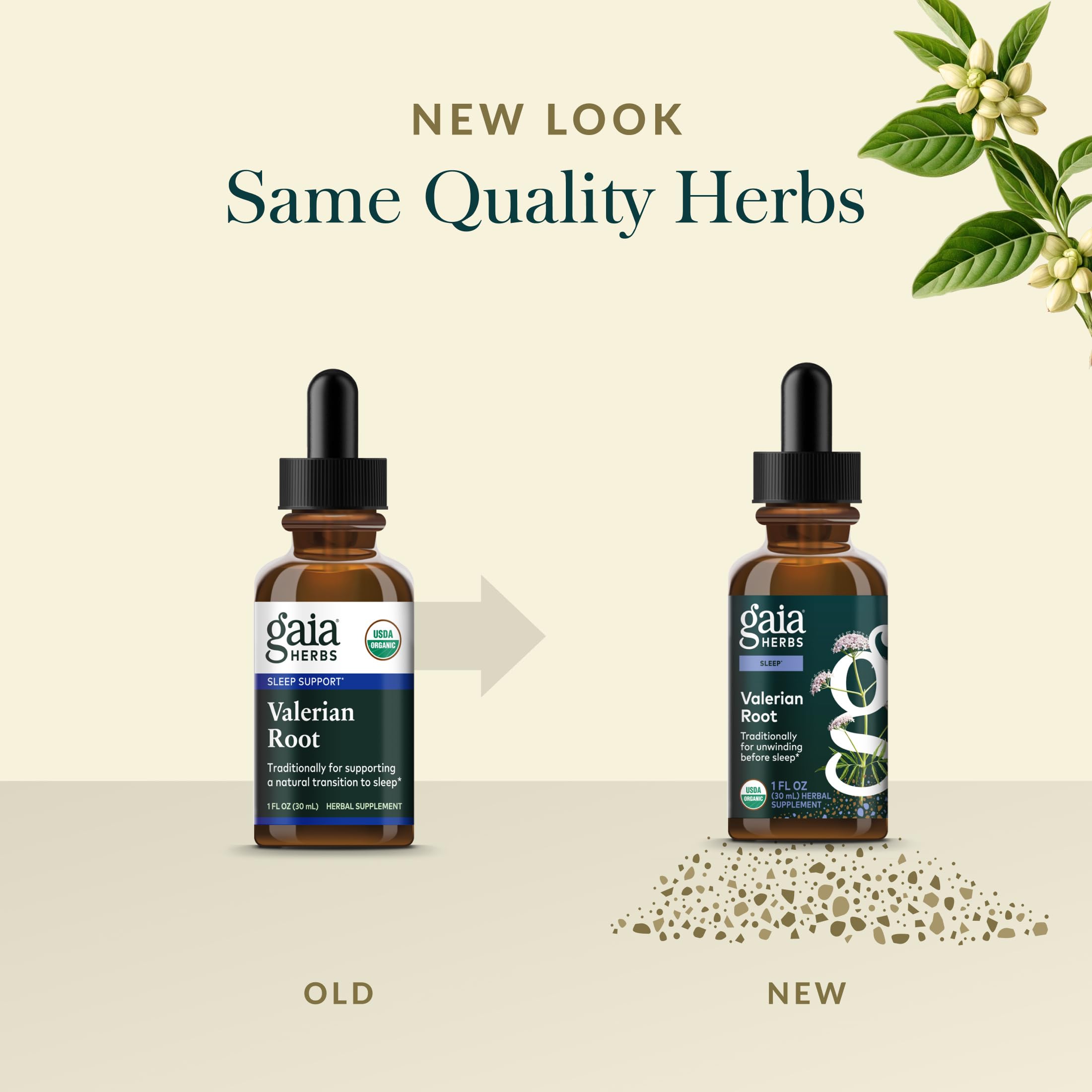 Gaia Herbs raíz de valeriana en campo, muestra origen orgánico del ingrediente