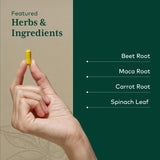 Gaia Herbs PRO cápsulas en mano para mostrar tamaño real y porción conveniente