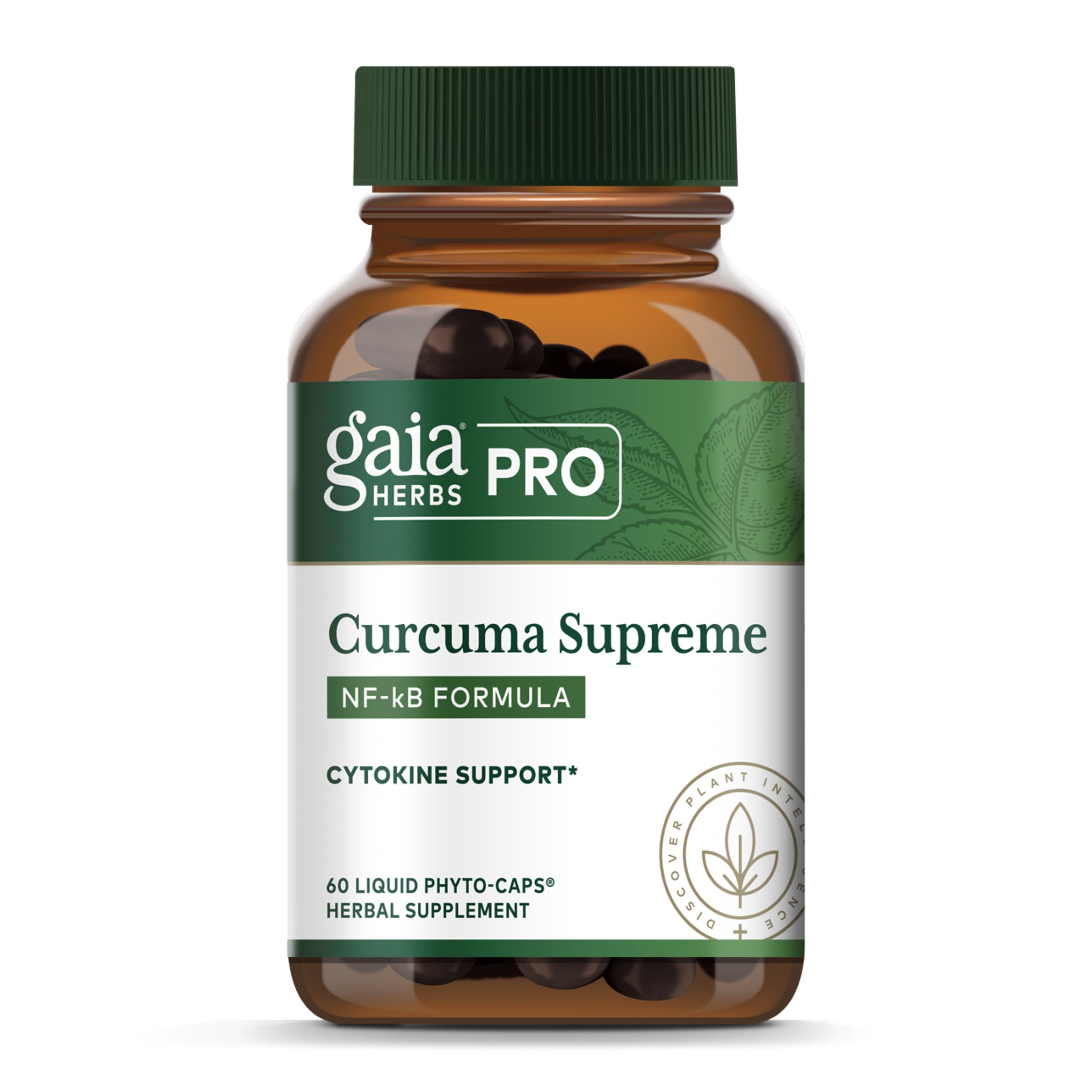 GAIA HERBS PRO botella frontal mostrando 60 cápsulas y beneficio de respaldo de planta