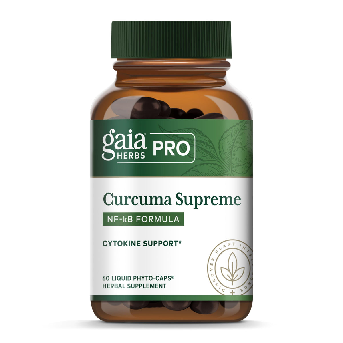 GAIA HERBS PRO botella frontal mostrando 60 cápsulas y beneficio de respaldo de planta