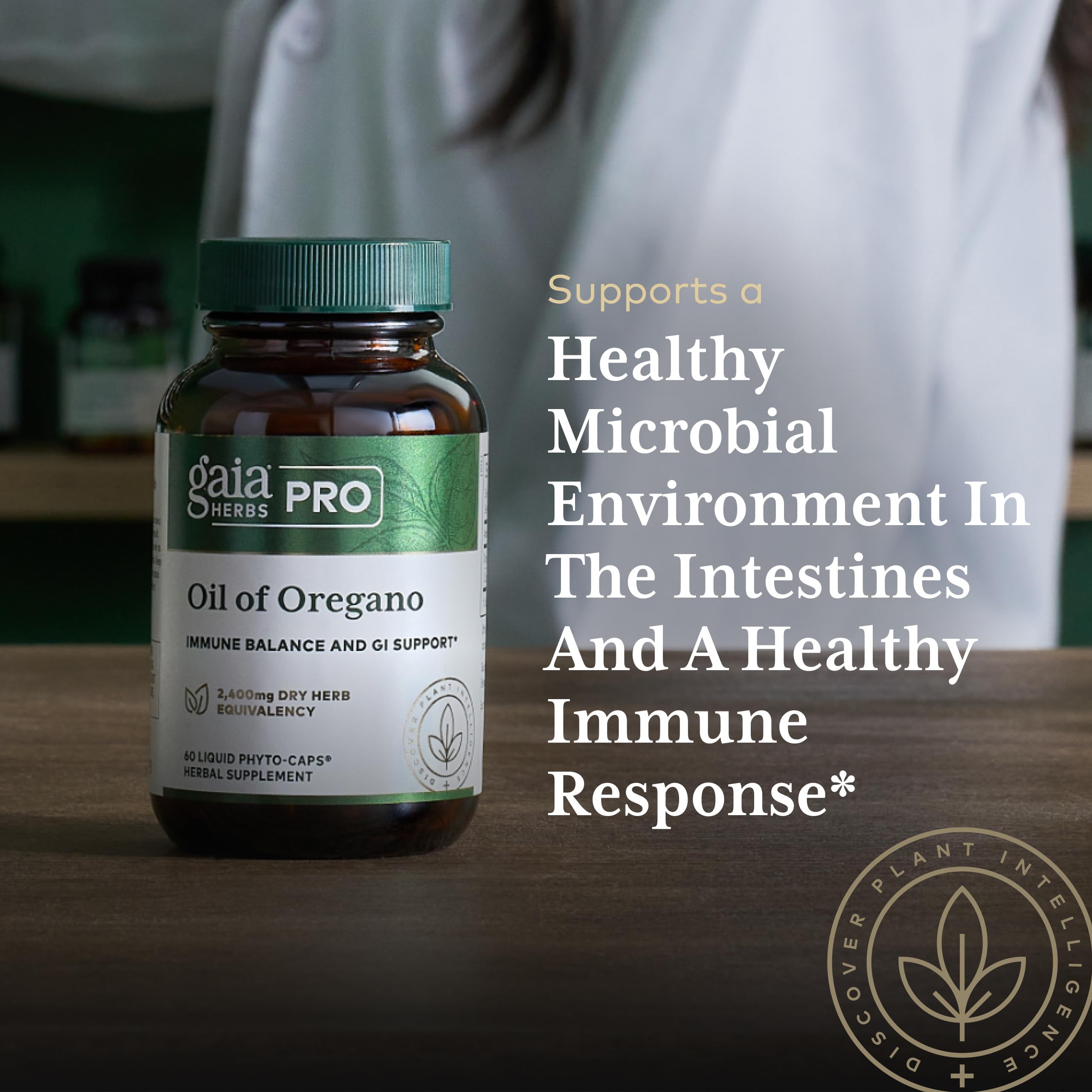 Gaia Herbs PRO comparación de tamaño de cápsulas para fácil dosificación