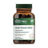 Gaia Herbs PRO frasco delantero mostrando etiqueta y beneficio de calidad