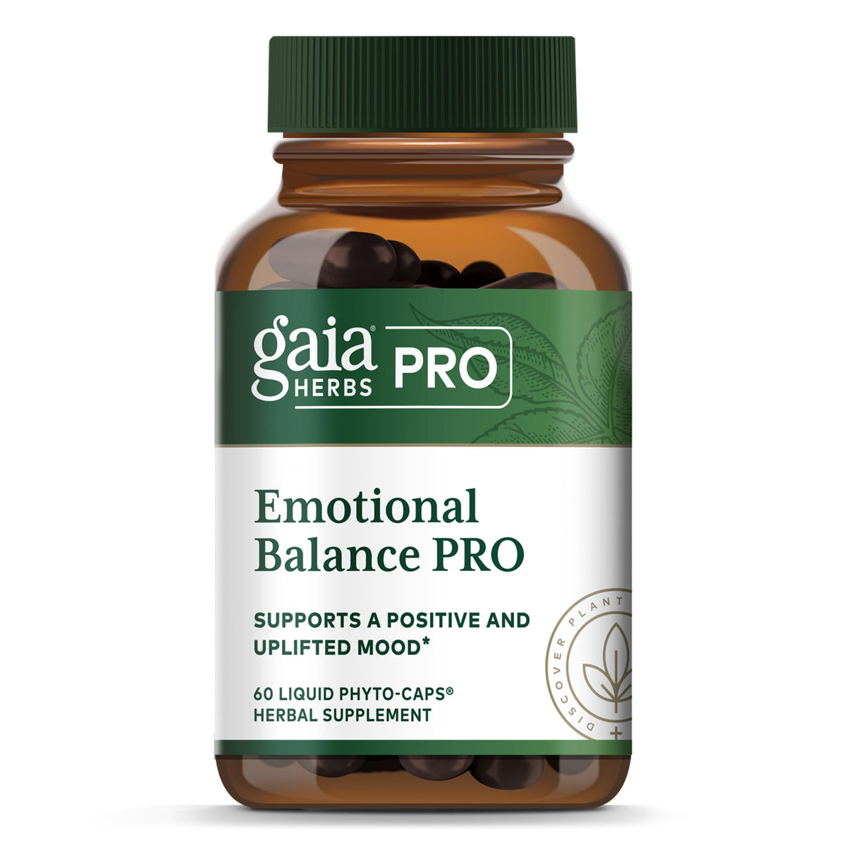 Gaia Herbs PRO frasco delantero mostrando diseño y tamaño práctico
