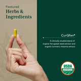Gaia Herbs PRO textura del polvo de cúrcuma dentro de cápsula, puro