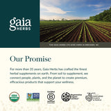 Gaia Herbs frasco en mesa de mañana sugiere integración en rutina diaria