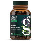 Gaia Herbs frasco frontal mostrando saúco para identificar el producto fácilmente