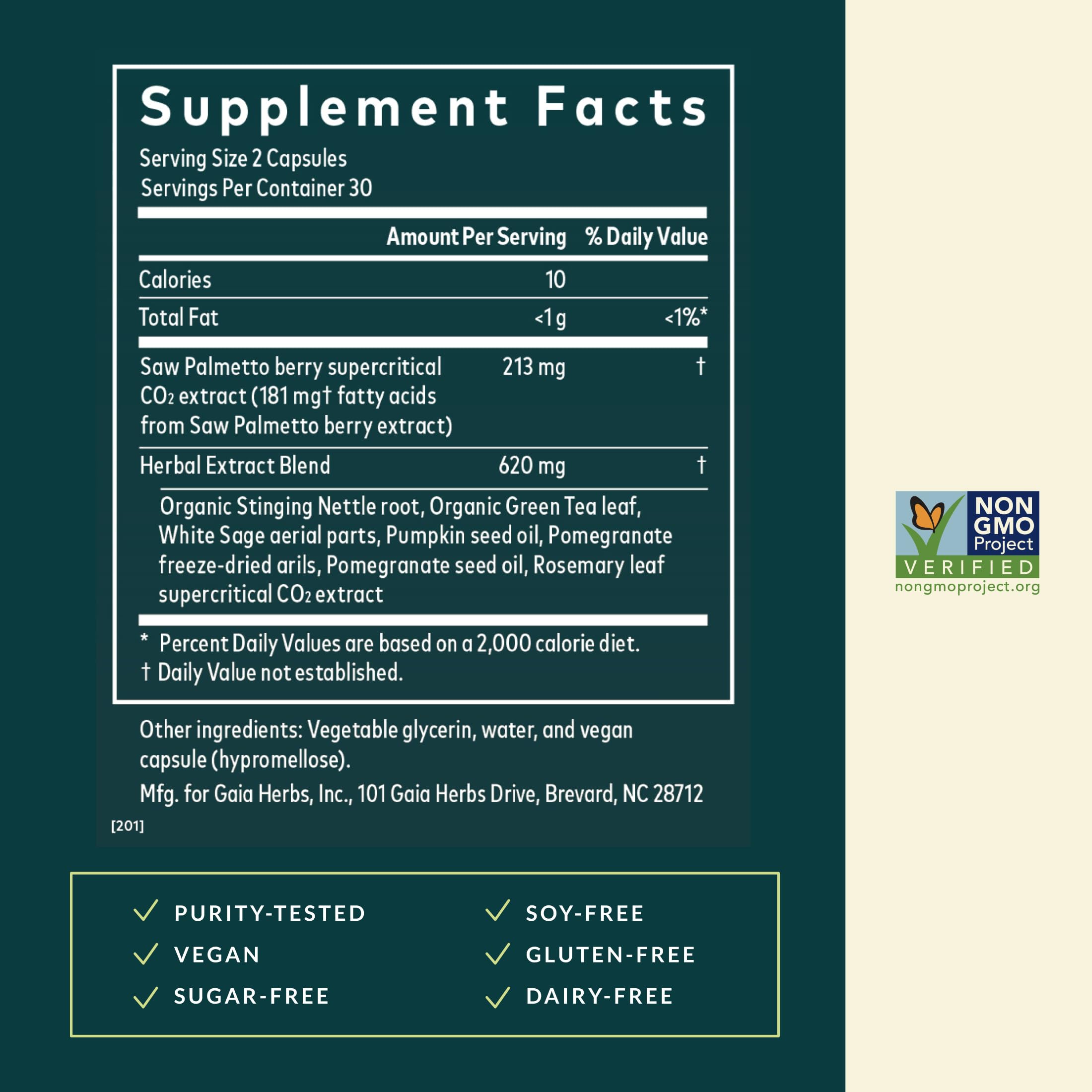 Gaia Herbs bayas de saw palmetto recolectadas a mano, origen controlado