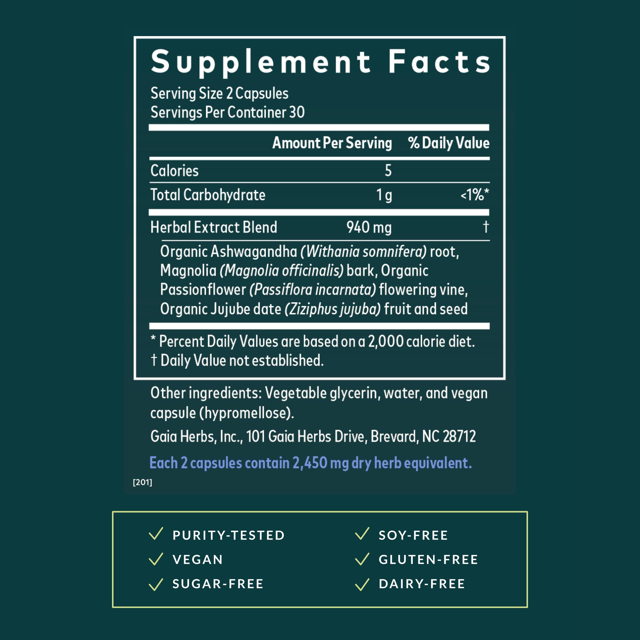 Gaia Herbs cápsula vegana SleepThru en primer plano para ver forma y tamaño