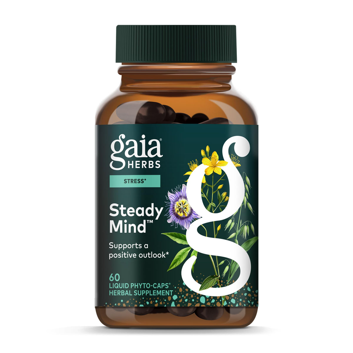 Gaia Herbs frente del envase mostrando diseño y beneficio de calma