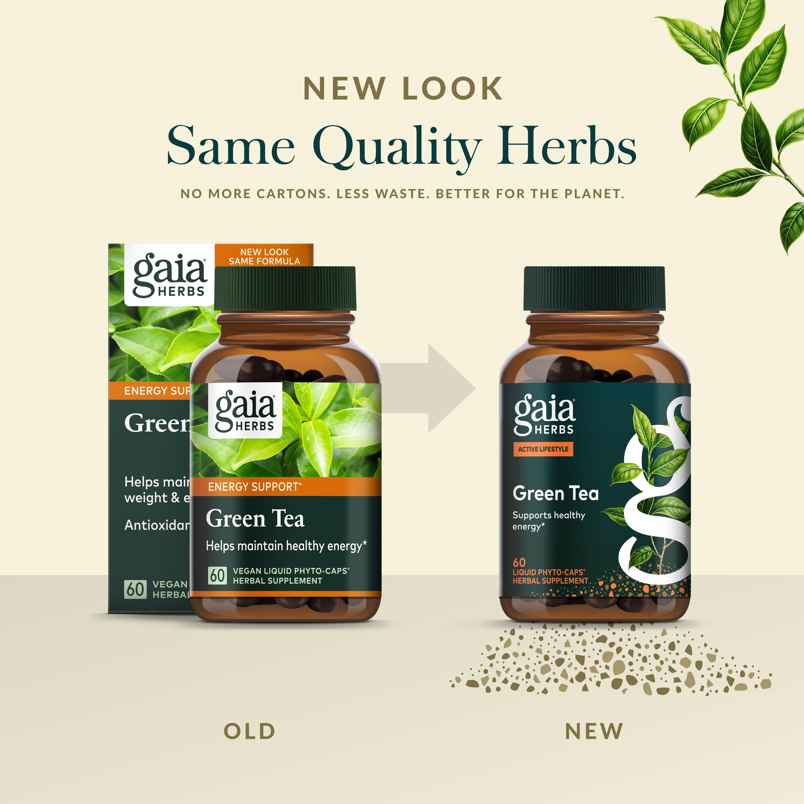 Gaia Herbs cápsula con vaso de agua en mañana ocupada, conveniencia