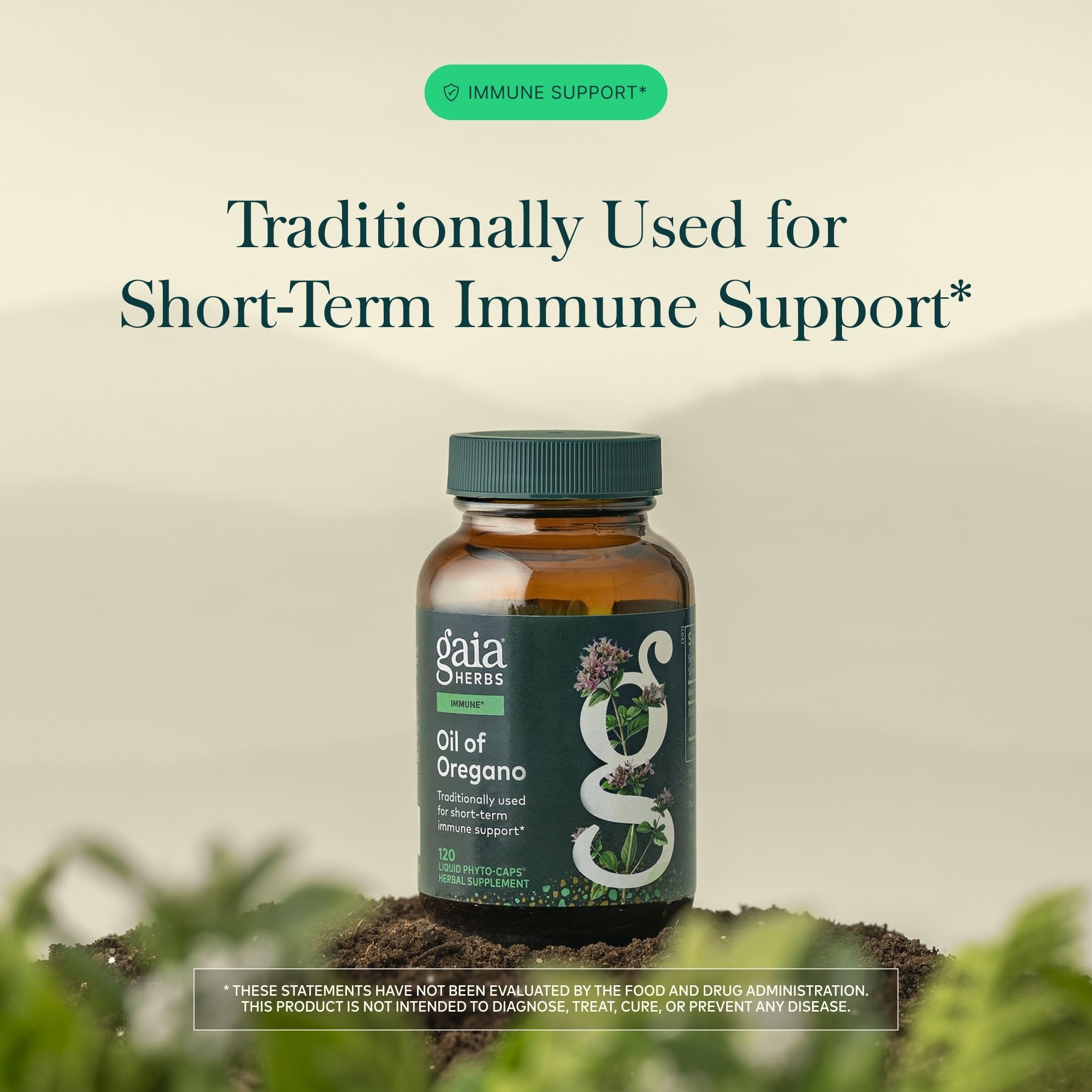 Gaia Herbs primer plano de cápsula mostrando aceite y pureza