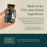 Gaia Herbs primer plano del polvo de maca gelatinizada mostrando textura
