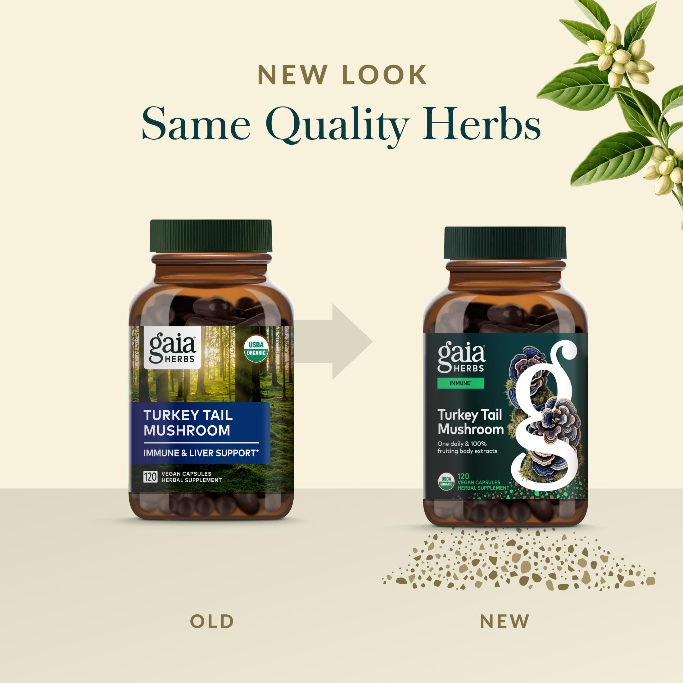 Etiqueta nutricional del producto Gaia Herbs Turkey Tail con ingredientes