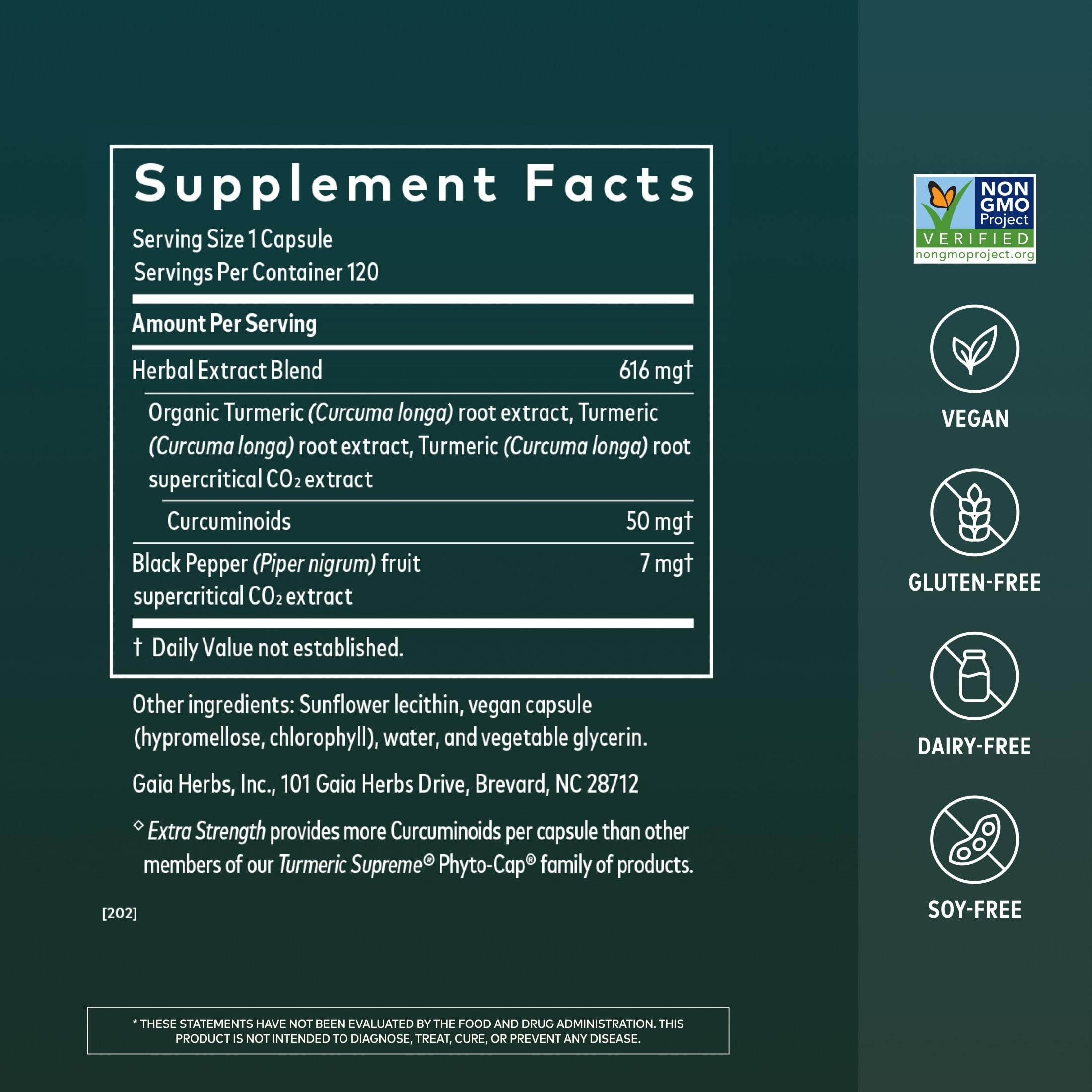 Gaia Herbs cápsulas veganas en primer plano, detalle de tamaño y textura fácil de tragar