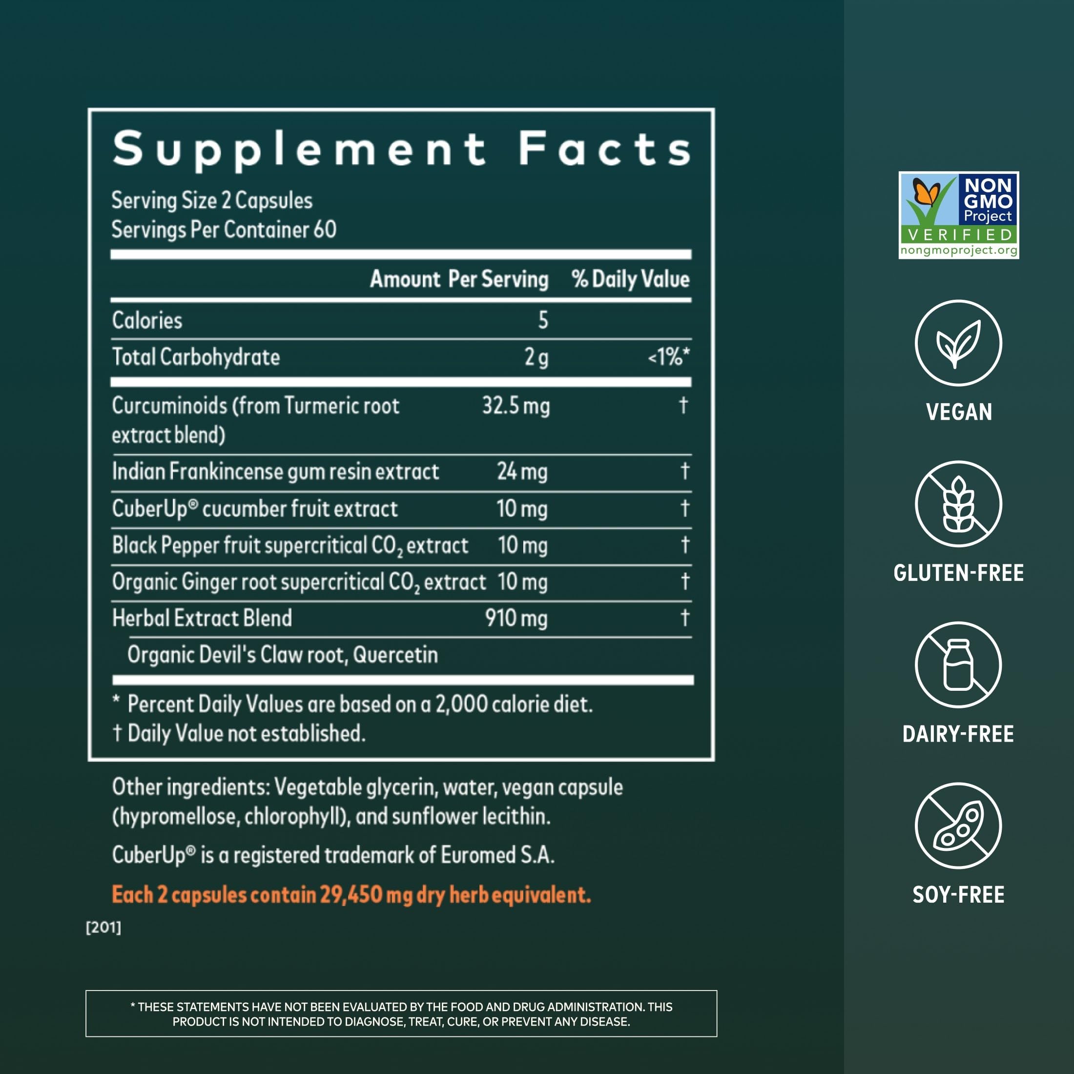 Gaia Herbs etiqueta en primer plano destacando ingredientes clave