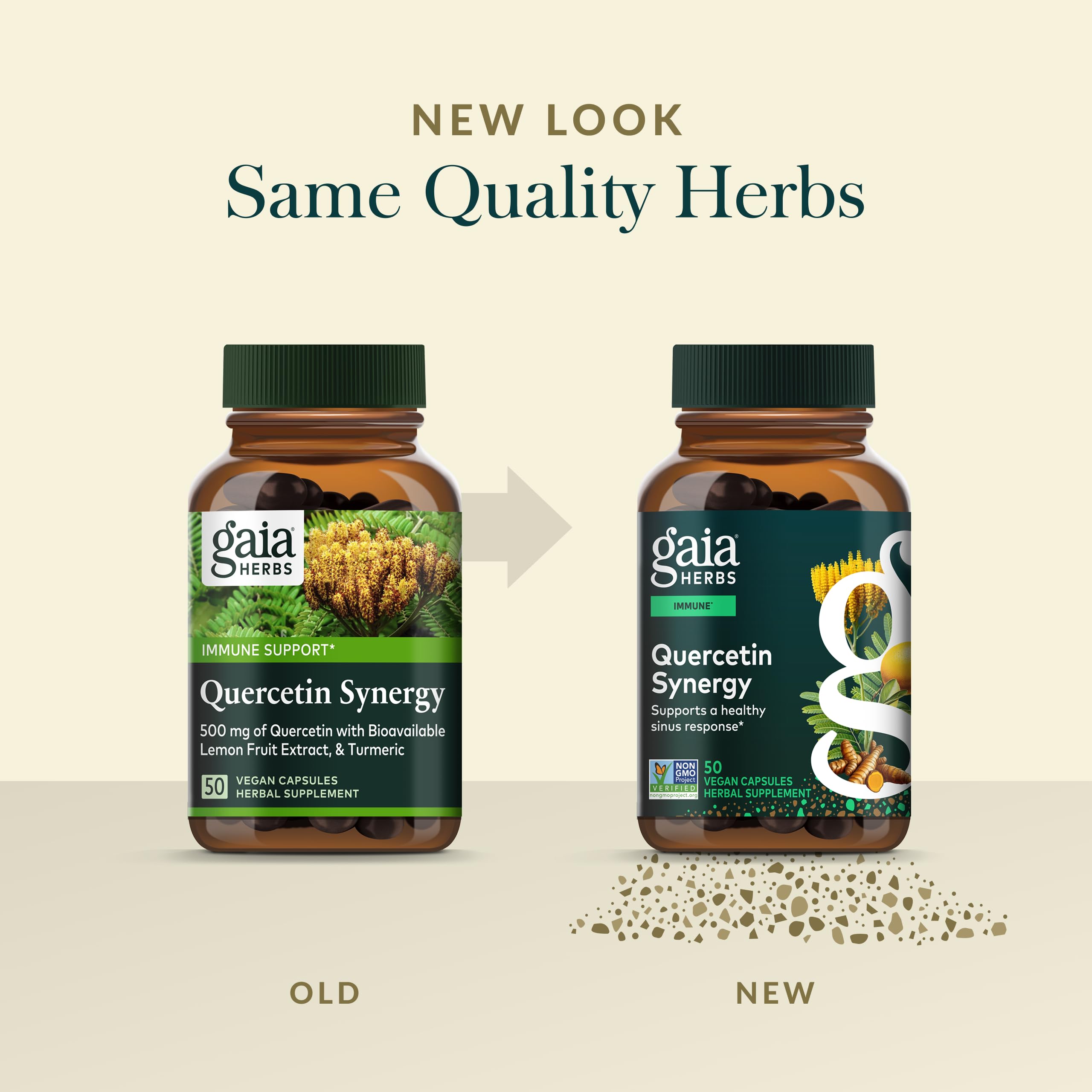 Gaia Herbs mano sosteniendo una cápsula para mostrar uso y conveniencia