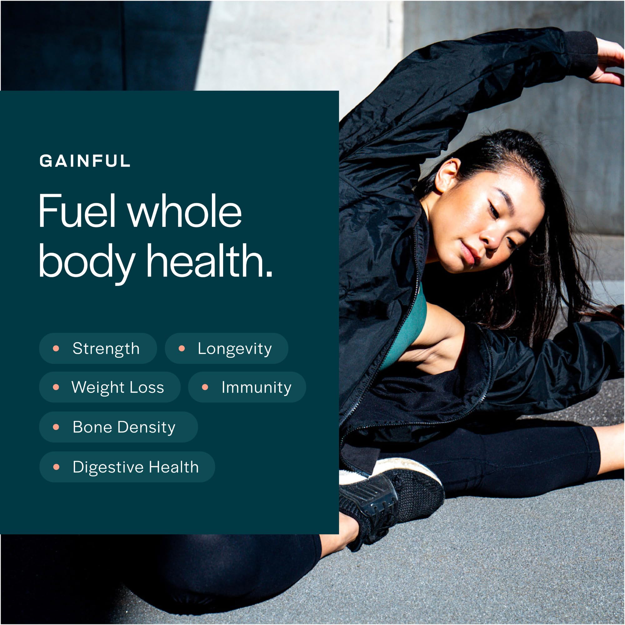 Gainful estilo de vida en gimnasio mostrando el producto para rutinas activas