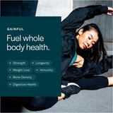 Gainful estilo de vida en gimnasio mostrando el producto para rutinas activas