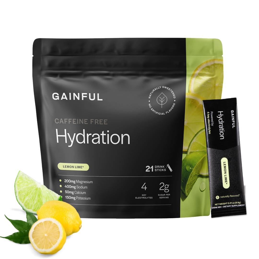 Gainful frente del empaque mostrando 21 sobres y sabor limón lima, práctico y transportable