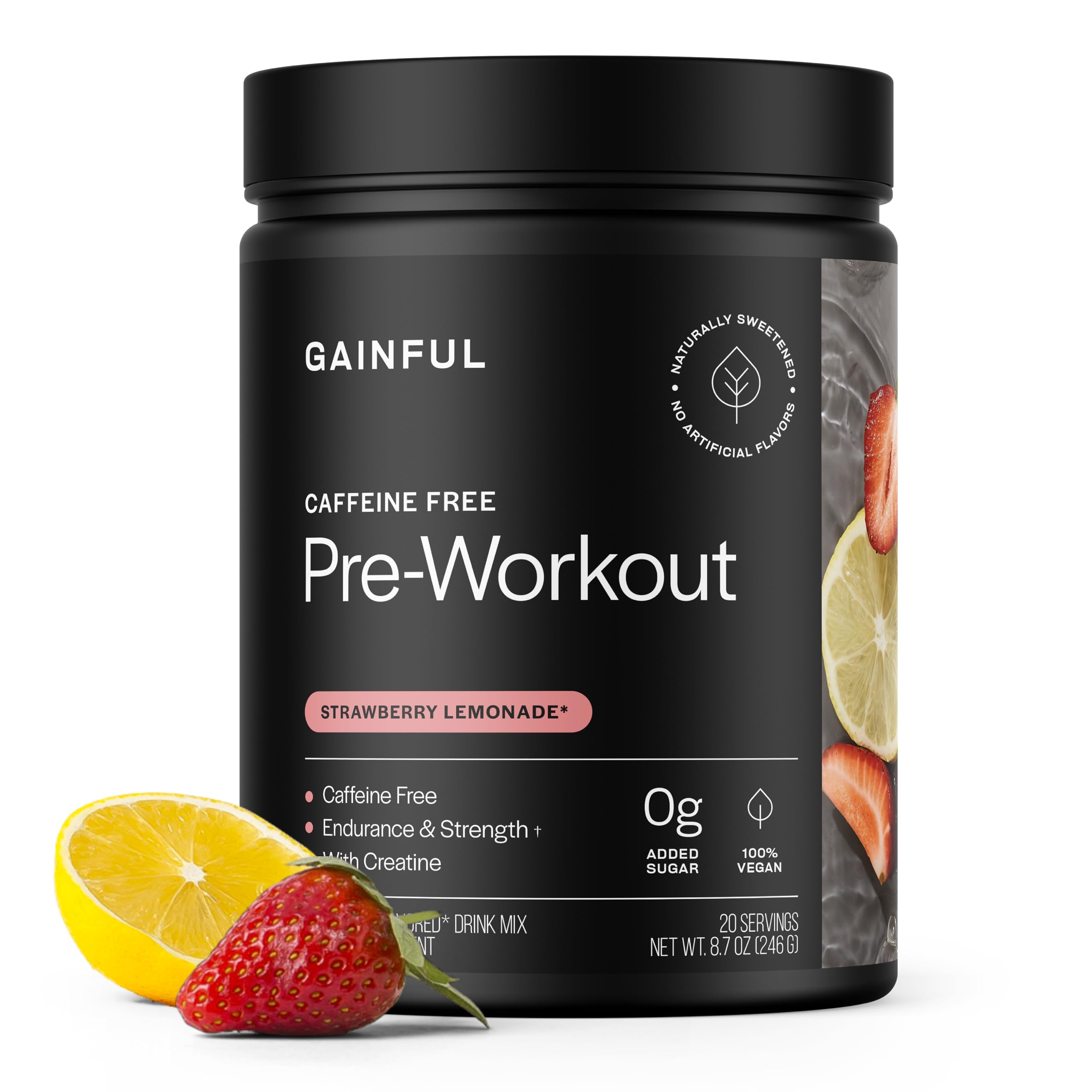 Gainful frente del envase mostrando diseño y sabor fresa-limonada, beneficios claros