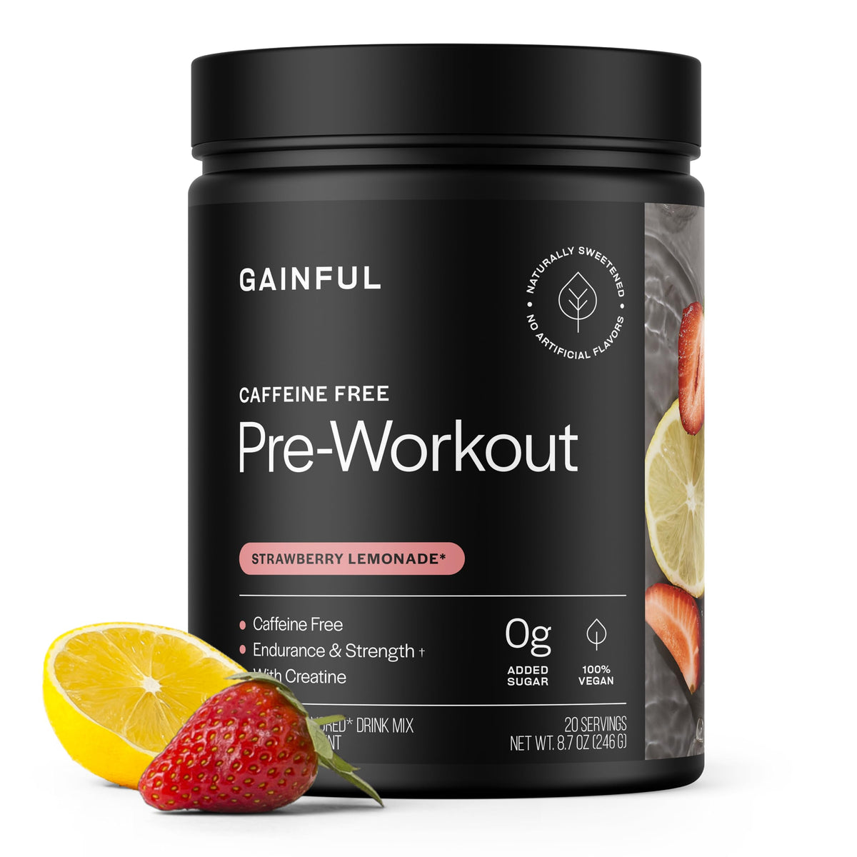 Gainful frente del envase mostrando diseño y sabor fresa-limonada, beneficios claros