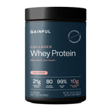 Gainful vista frontal del envase que destaca su fórmula sin sabor y 21 g proteína