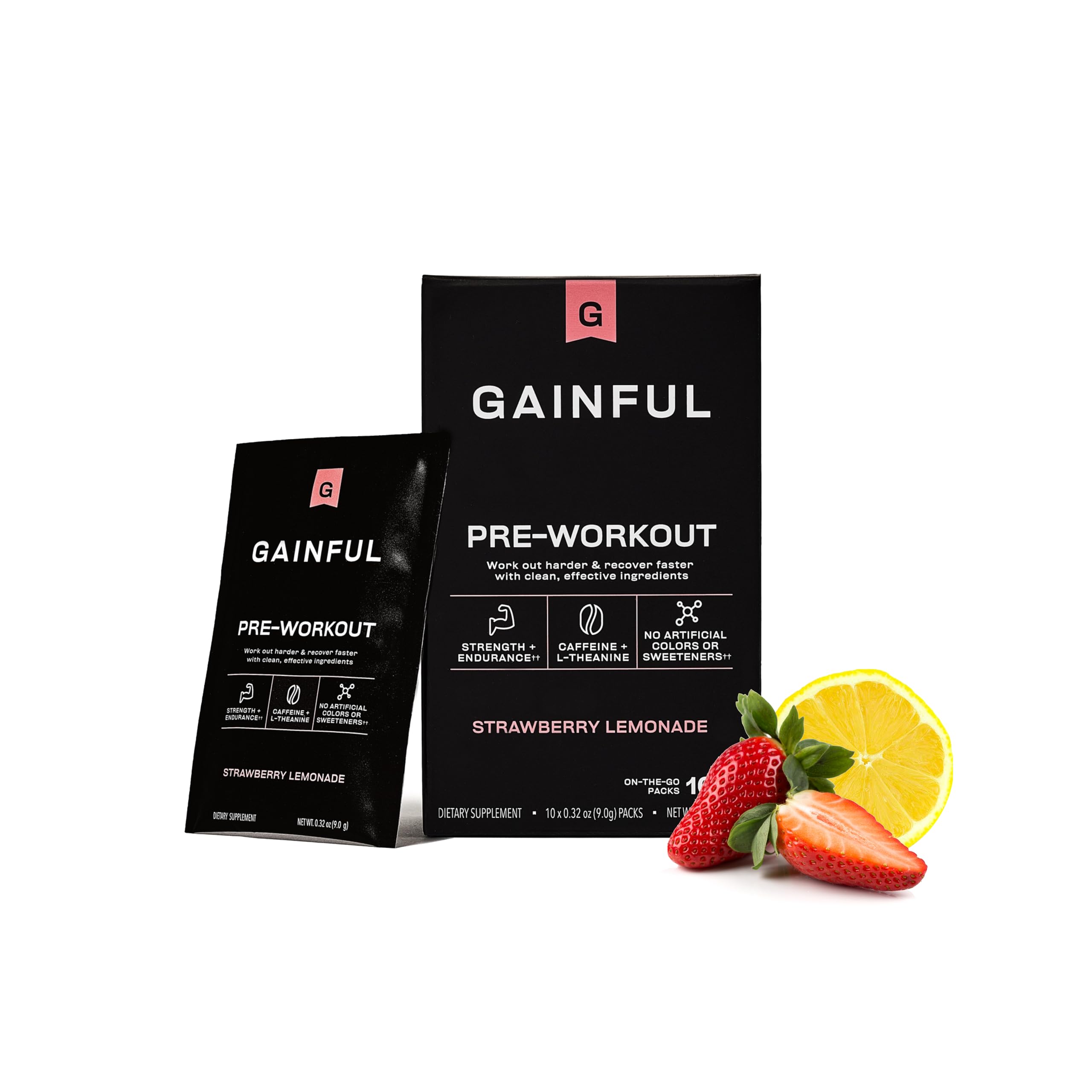Gainful empaque frontal sabor Strawberry Lemonade mostrando conveniencia y energía