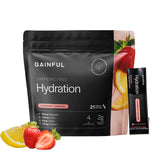 Gainful paquete frente fresa limonada mostrando 21 sticks y beneficios de electrolitos