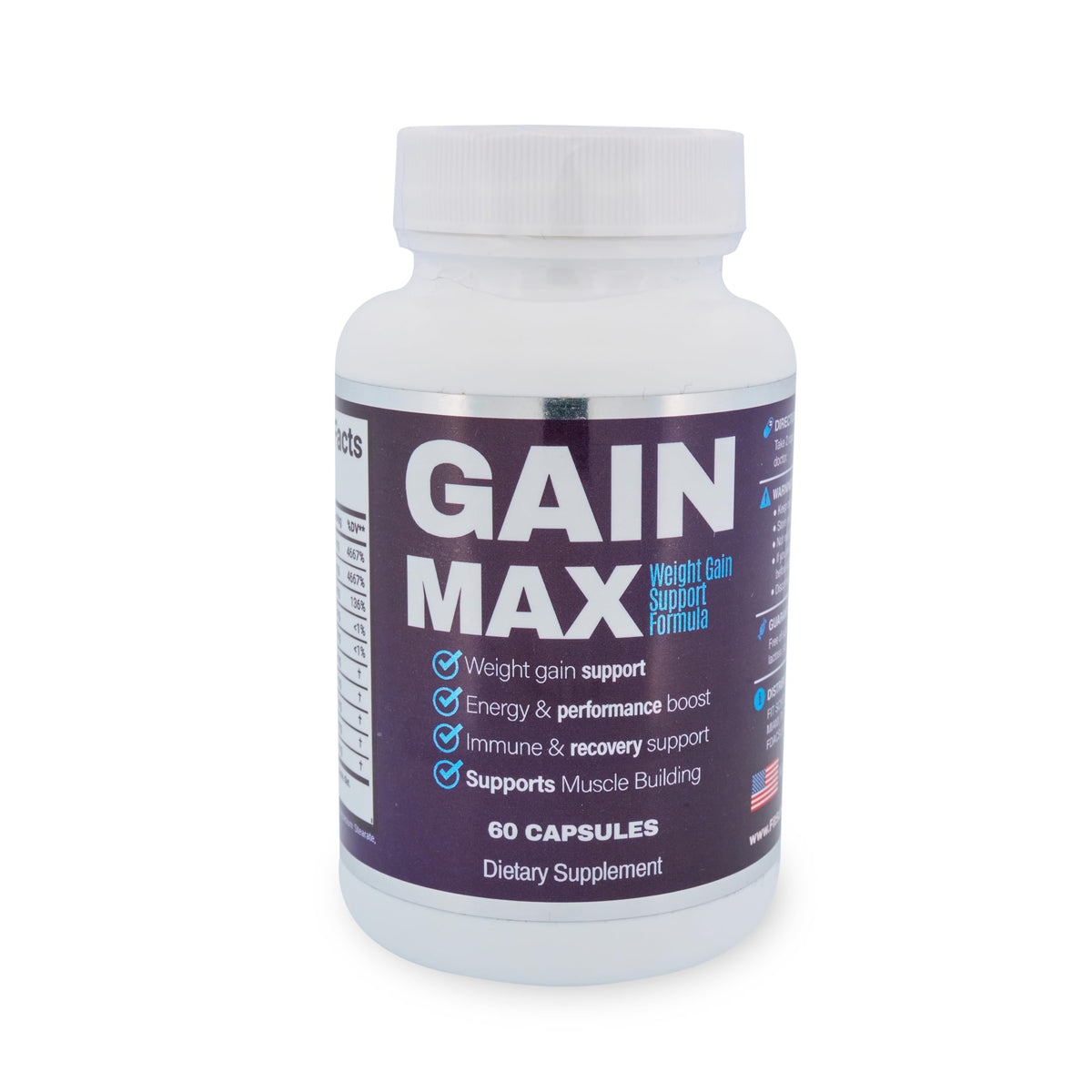 Generic GAINMAX envase frontal mostrando etiqueta y propósito ganancia de peso