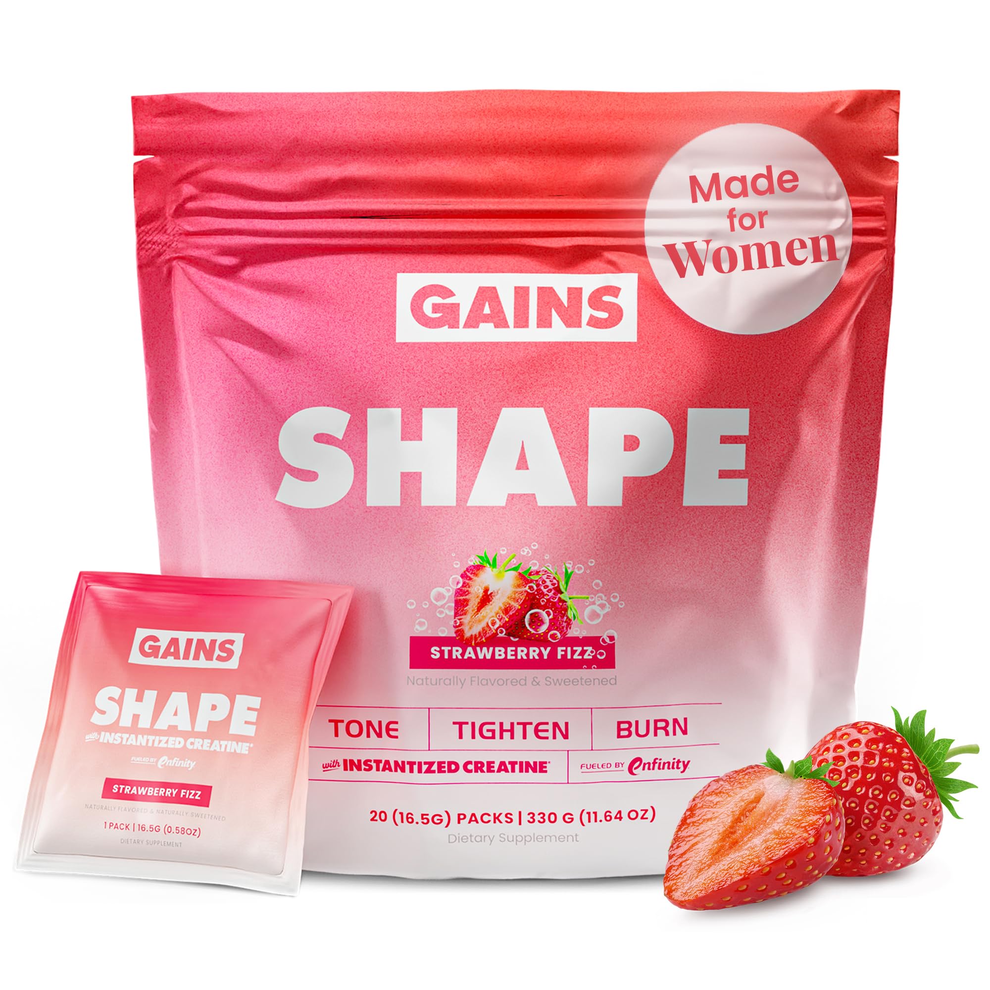 Gains in Bulk envase frontal del producto mostrando sobres y logo, ideal para identificar el suplemento