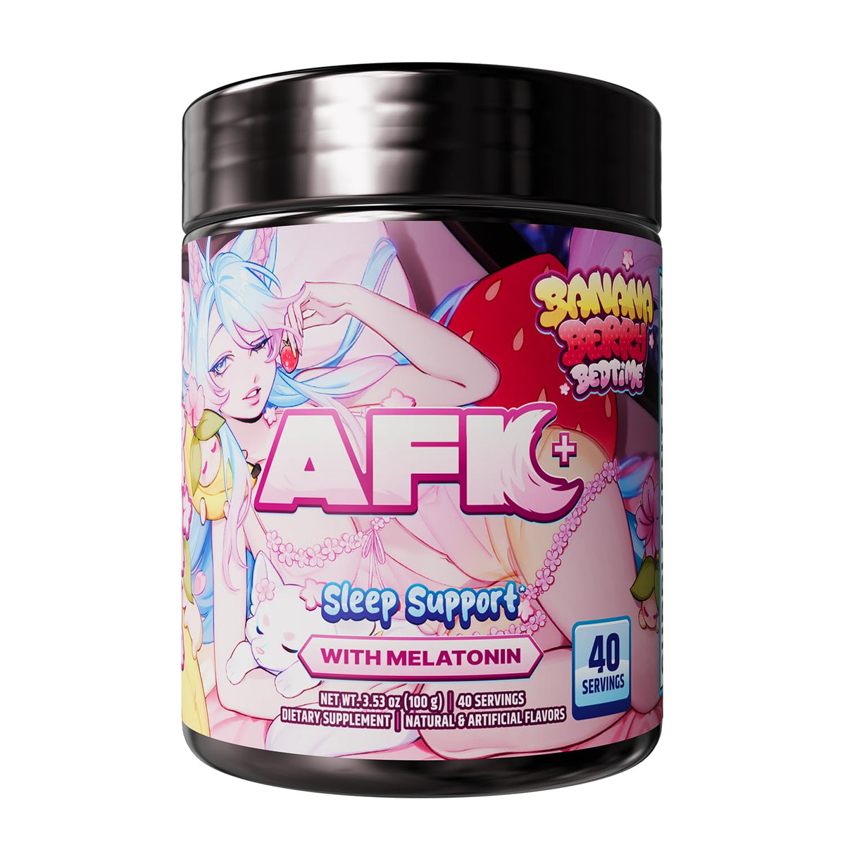 Gamer Supps envase frontal Bananaberry Bedtime, presentación clara y atractiva