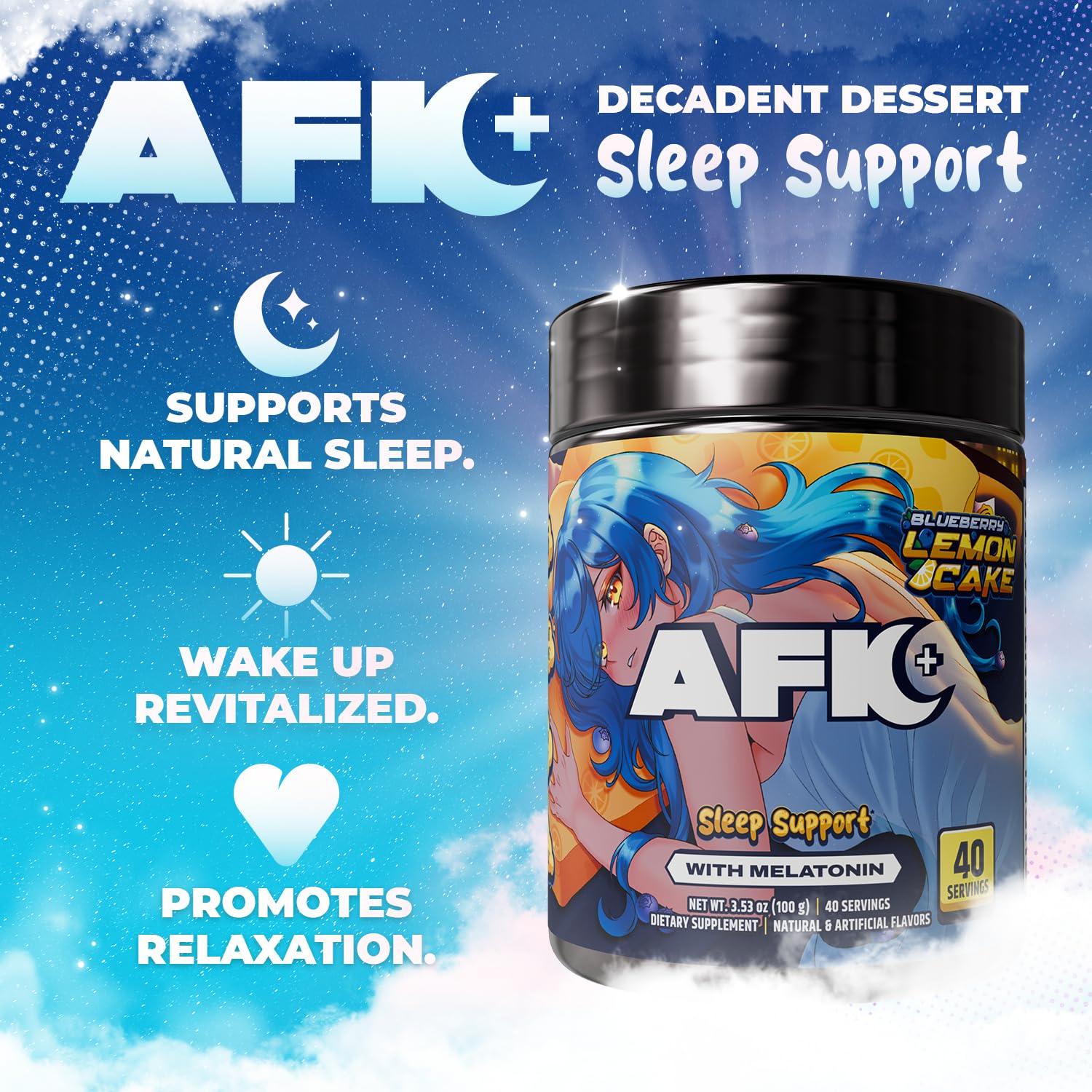 Gamer Supps primer plano del polvo AFK+ destacando textura fina y mezcla homogénea