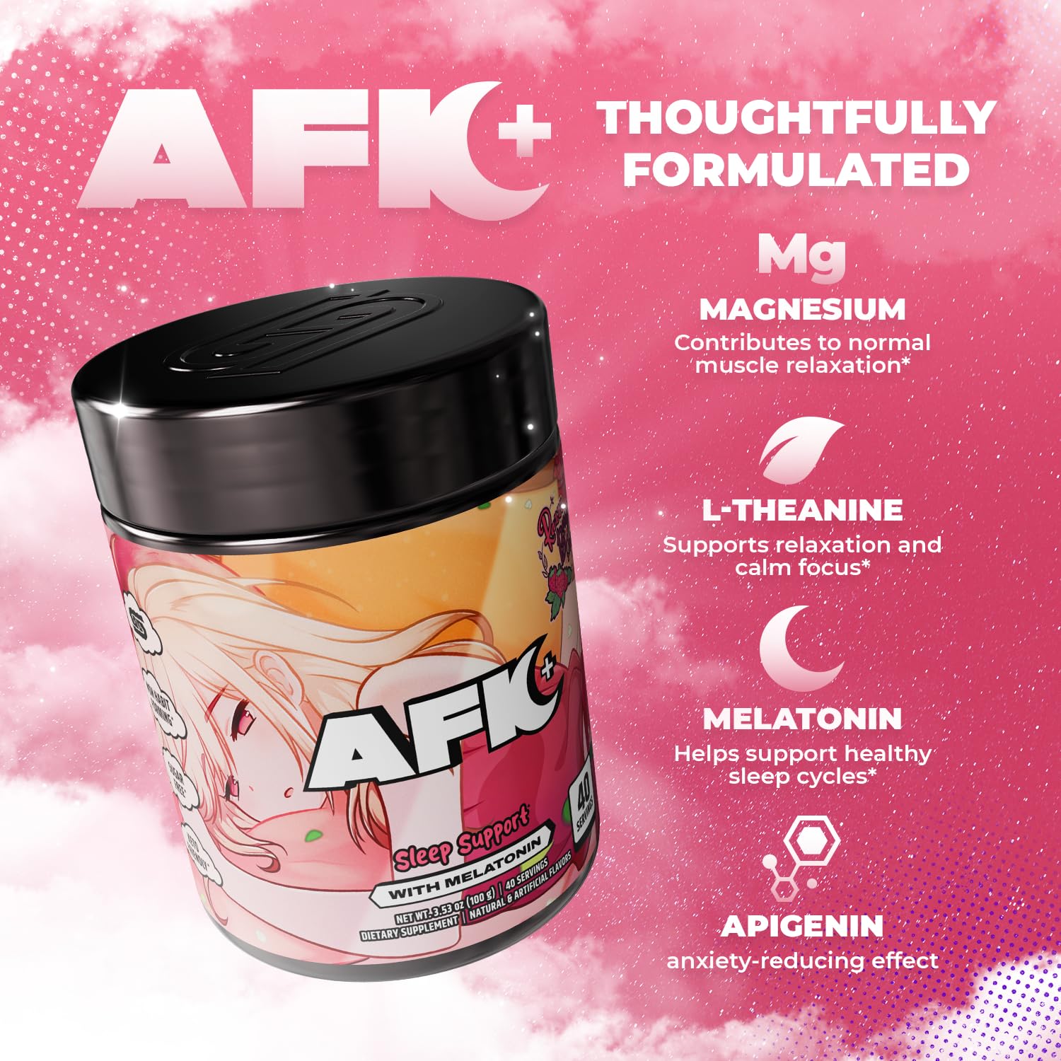 Gamer Supps vaso con AFK+ disuelto en agua, uso nocturno sencillo y rápido