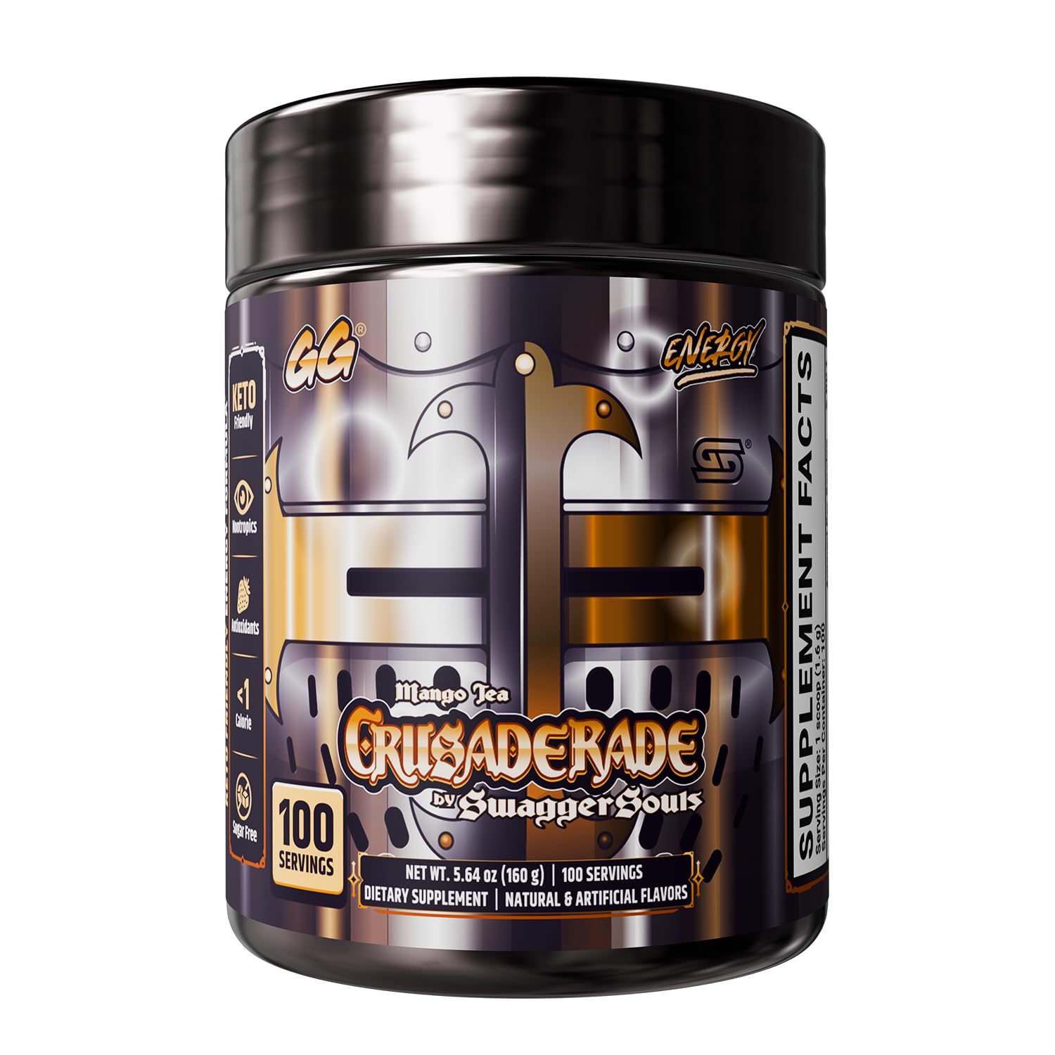 Gamer Supps bote Crusaderade al frente mostrando diseño y cantidad 100 servicios