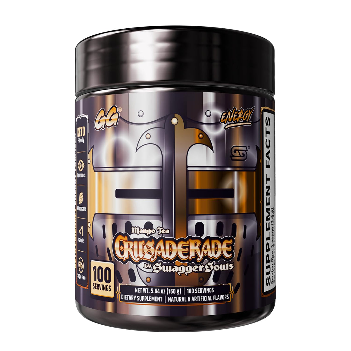 Gamer Supps bote Crusaderade al frente mostrando diseño y cantidad 100 servicios