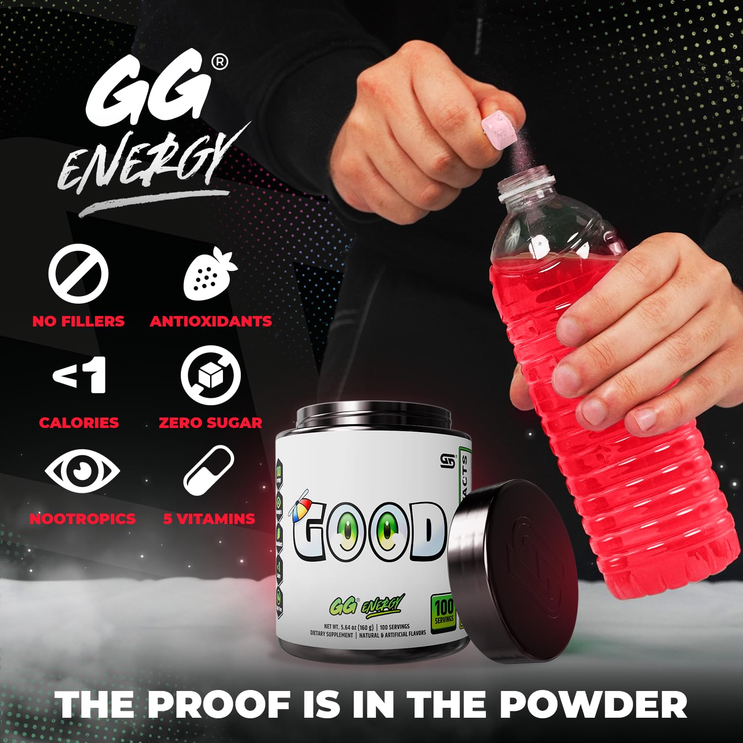 Gamer Supps polvo mezclado en vaso demostrando preparación fácil y refrescante