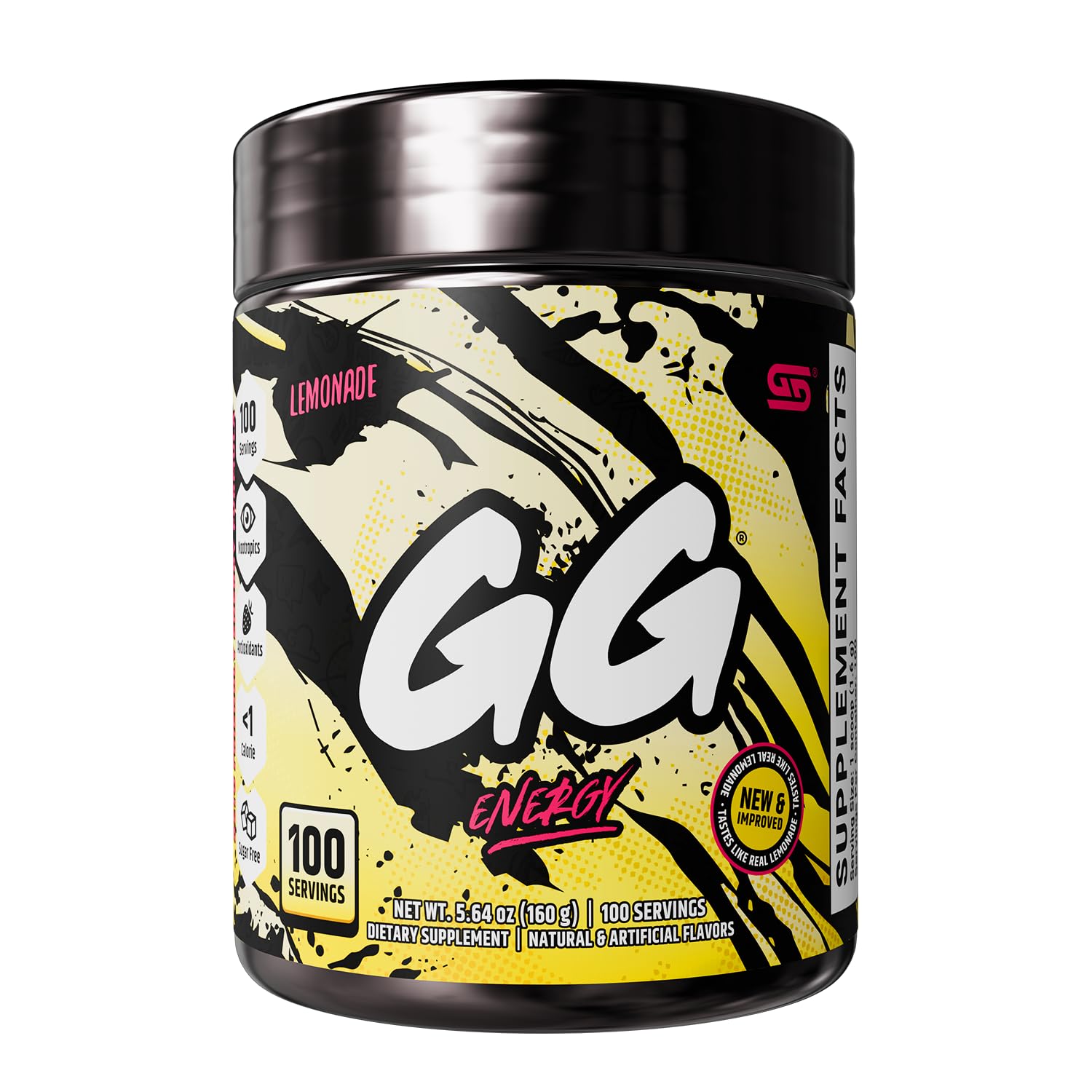 Gamer Supps bote frontal con etiqueta visible y sabor limonada, beneficio conveniencia