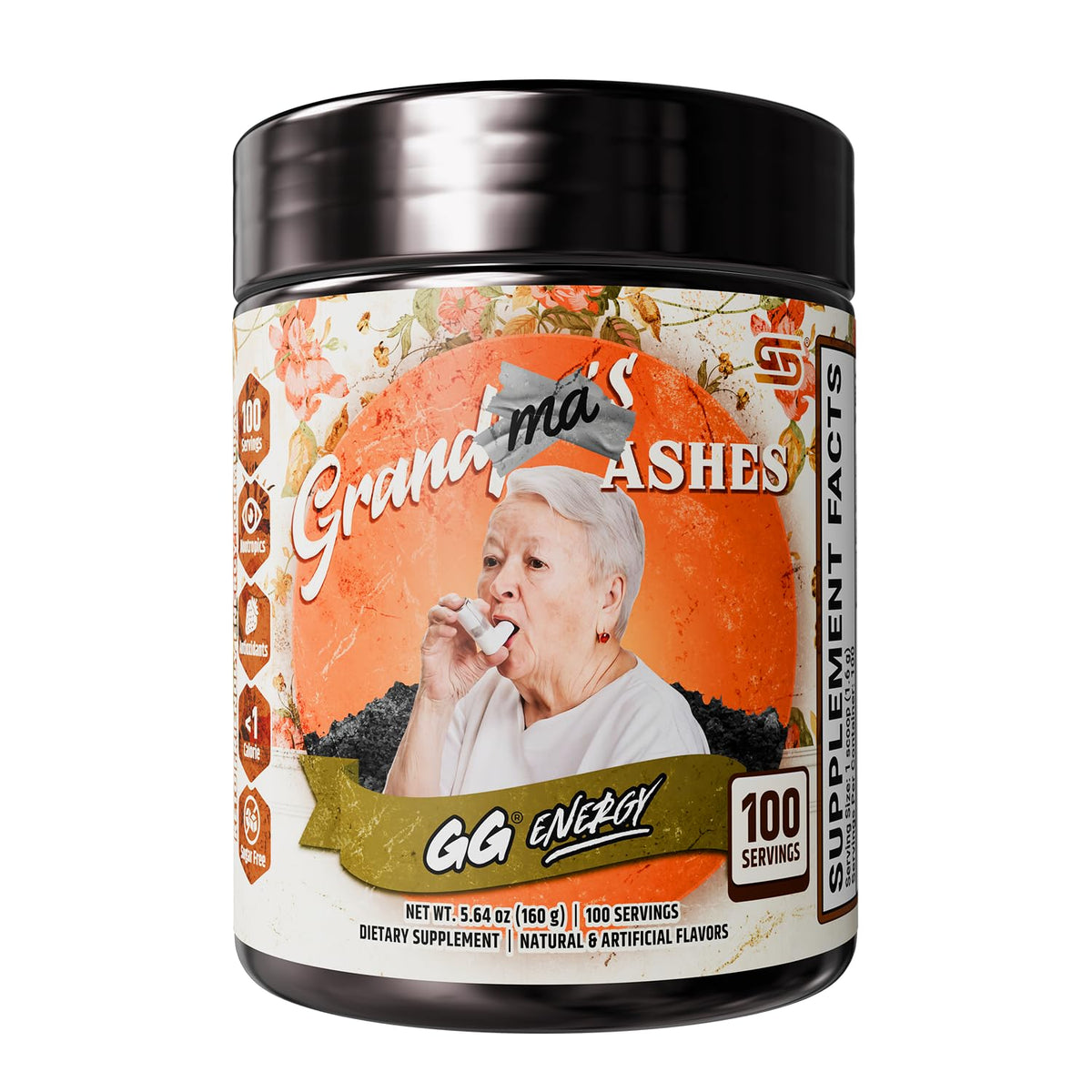 Gamer Supps bote frontal mostrando diseño y 100 servicios, atractivo visual
