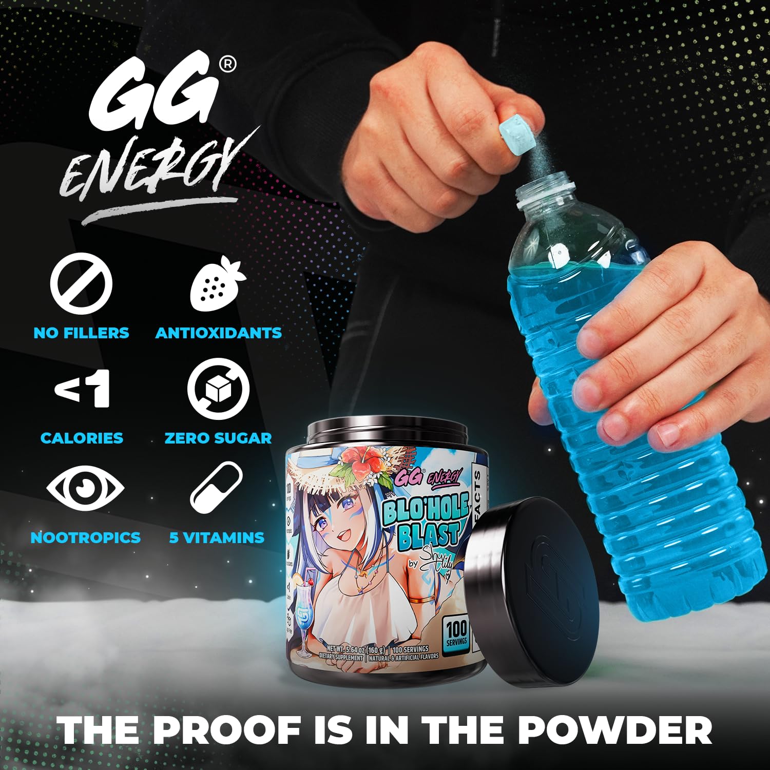 Gamer Supps bebida preparada en vaso, sabor Blo'hole Blast y energía sin azúcar al momento