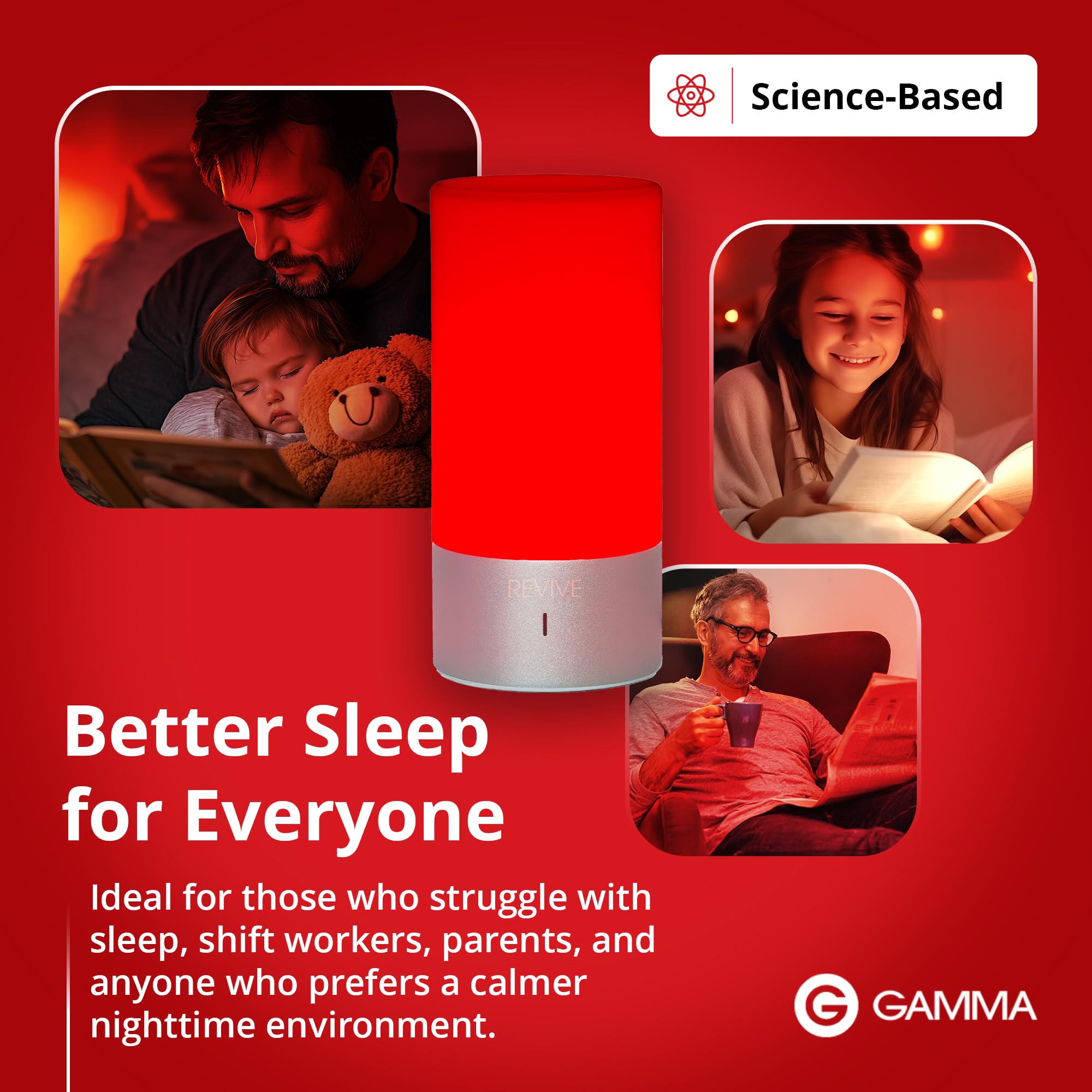 Gamma Revive iluminando dormitorio, mejora la rutina nocturna